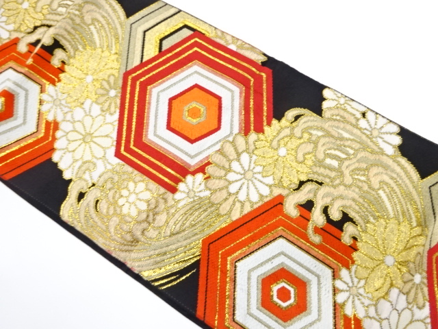 JAPANESE KIMONO / ANTIQUE FUKURO OBI / WOVEN ROUGH WAVE